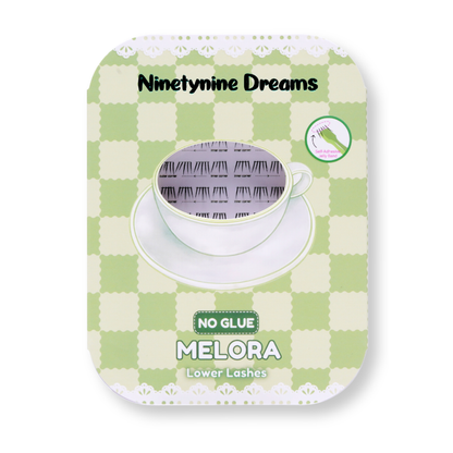 Ninetynine Dreams No Glue Melora Lower Lashes self-adhesive lower lash pack with matcha latte-inspired green packaging