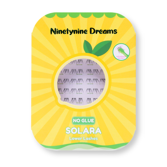 Ninetynine Dreams No Glue Solara Lower Lashes self-adhesive lower lash pack with lemon-themed packaging