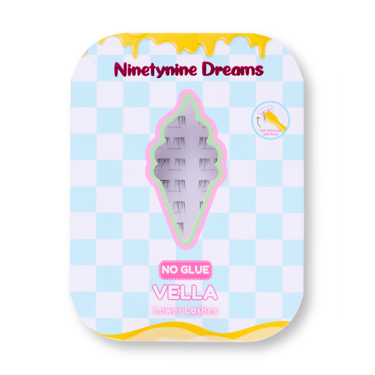 Ninetynine Dreams No Glue Vella Lower Lashes self-adhesive lower lash pack with pastel ice cream themed packaging