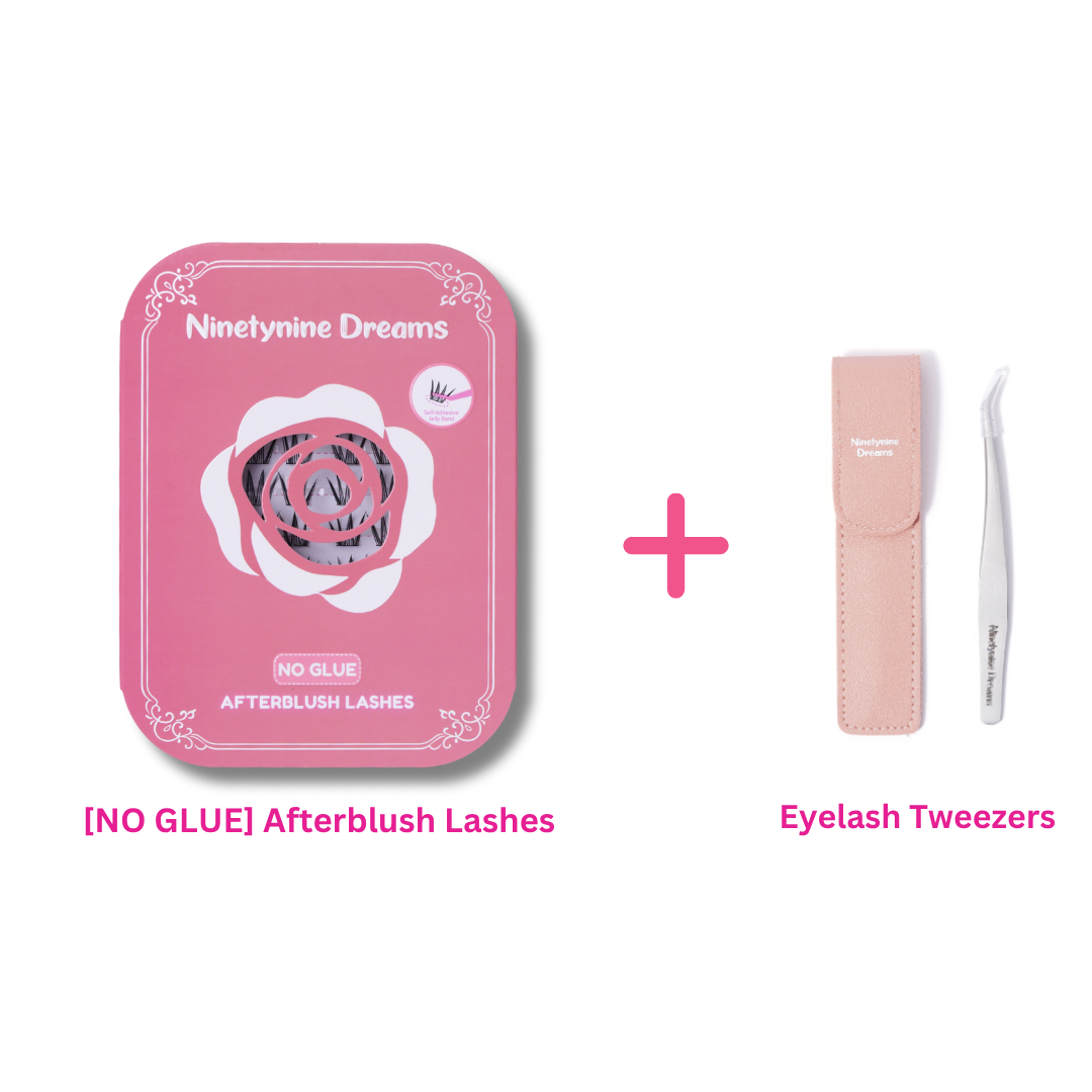 [NO GLUE] Afterblush self-adhesive cluster lashes bundled with precision eyelash tweezers.