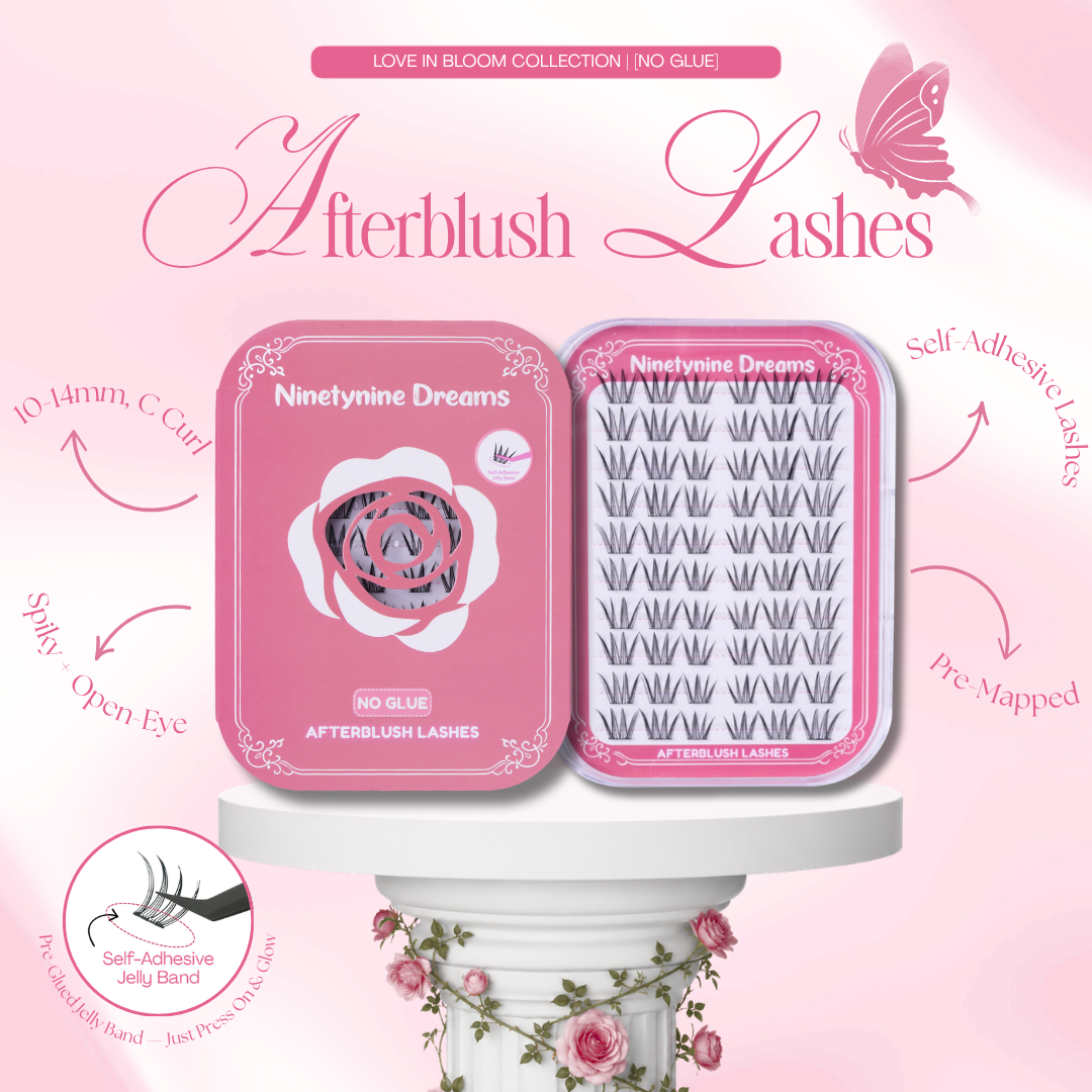 [NO GLUE] Afterblush self-adhesive cluster lashes featuring a lightweight, beginner-friendly, dramatic lash style with a reusable jelly band.