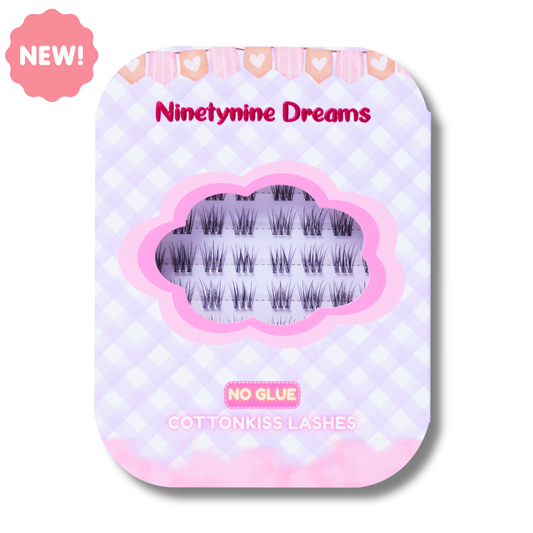 Ninetynine Dreams No Glue Cottonkiss Lashes packaging with self-adhesive lash clusters