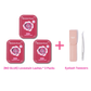 Three-pack bundle of [NO GLUE] Lovestain self-adhesive cluster lashes with precision eyelash tweezers.