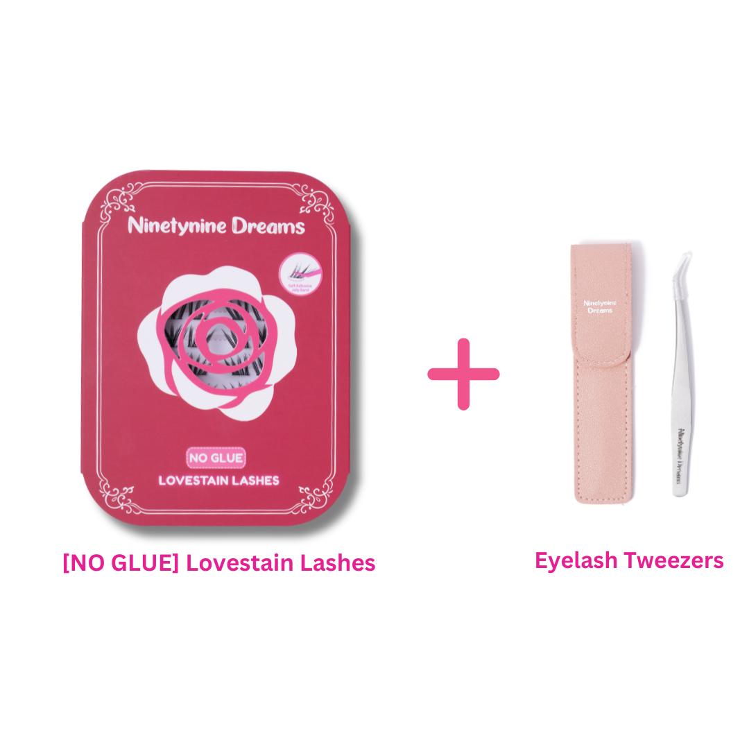 [NO GLUE] Lovestain self-adhesive cluster lashes bundled with precision eyelash tweezers.