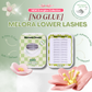 Features and benefits of No Glue Melora Lower Lashes including self-adhesive technology, lightweight comfort, and reusable wear