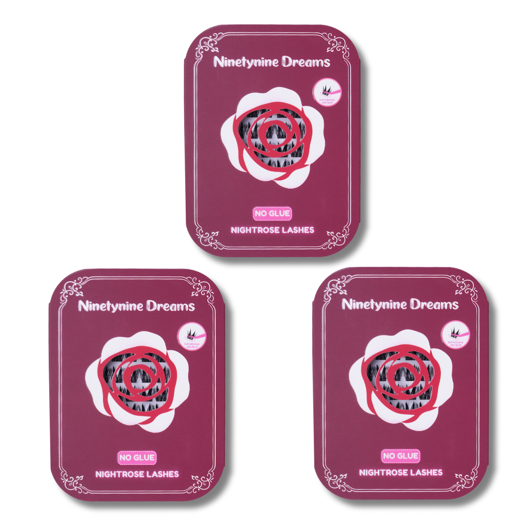 Three-pack bundle of [NO GLUE] Nightrose self-adhesive cluster lashes