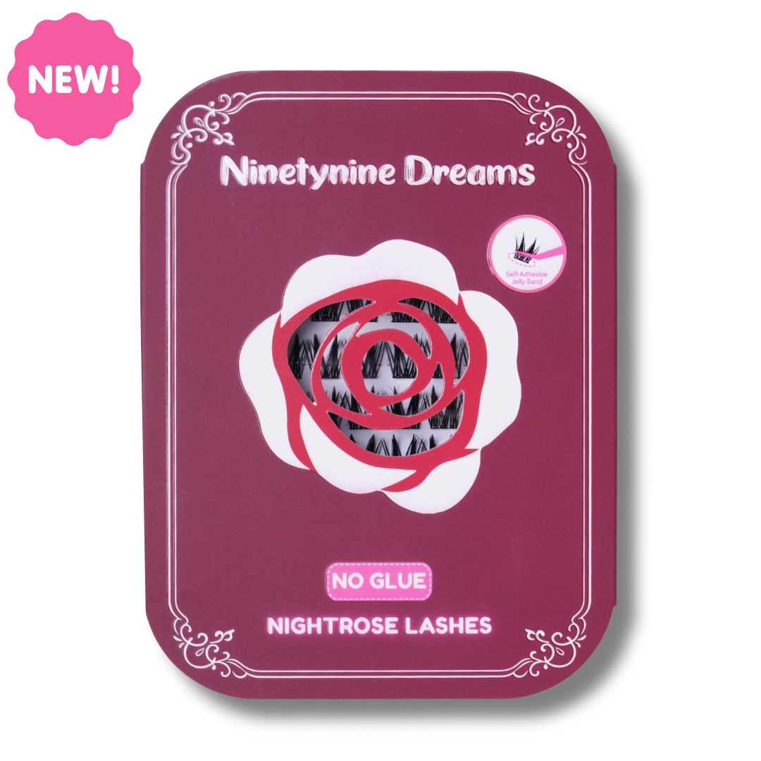 [NO GLUE] Nightrose self-adhesive cluster lashes featuring a dramatic wispy lash style with a reusable self-adhesive jelly band.