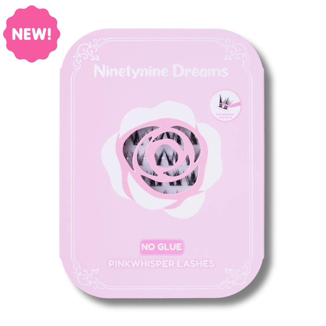 [NO GLUE] Pinkwhisper self-adhesive cluster lashes in the signature reusable storage case.