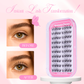 Before and after wearing [NO GLUE] Roseveil self-adhesive cluster lashes alongside the Roseveil lash tray.