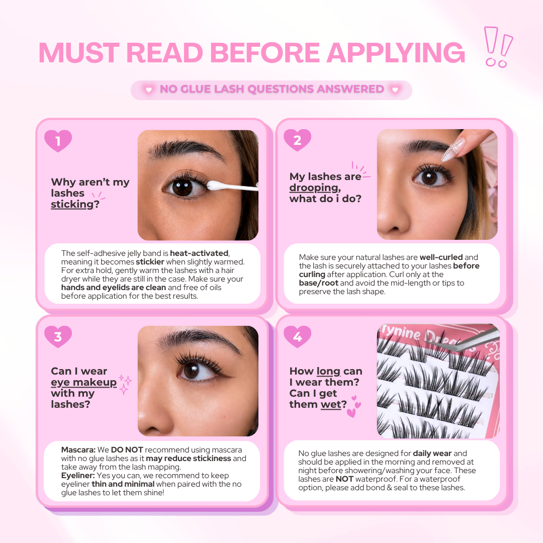 Important tips to read before applying [NO GLUE] Roseveil self-adhesive cluster lashes.