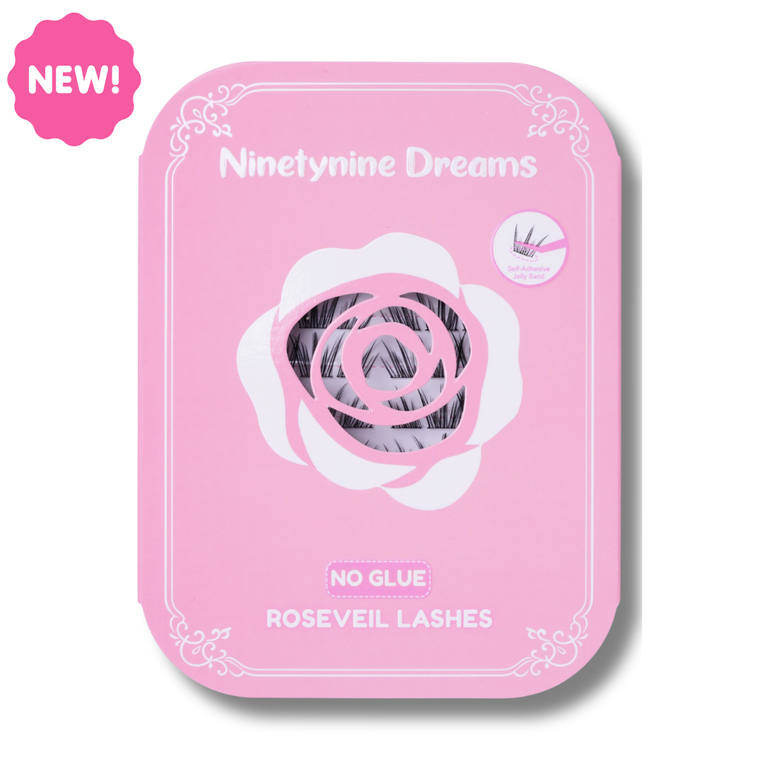 [NO GLUE] Roseveil self-adhesive cluster lashes in the signature reusable storage case.