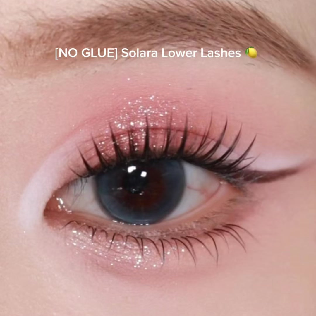 Close-up of Solara No Glue Lower Lashes applied for a soft, natural lower lash enhancement.