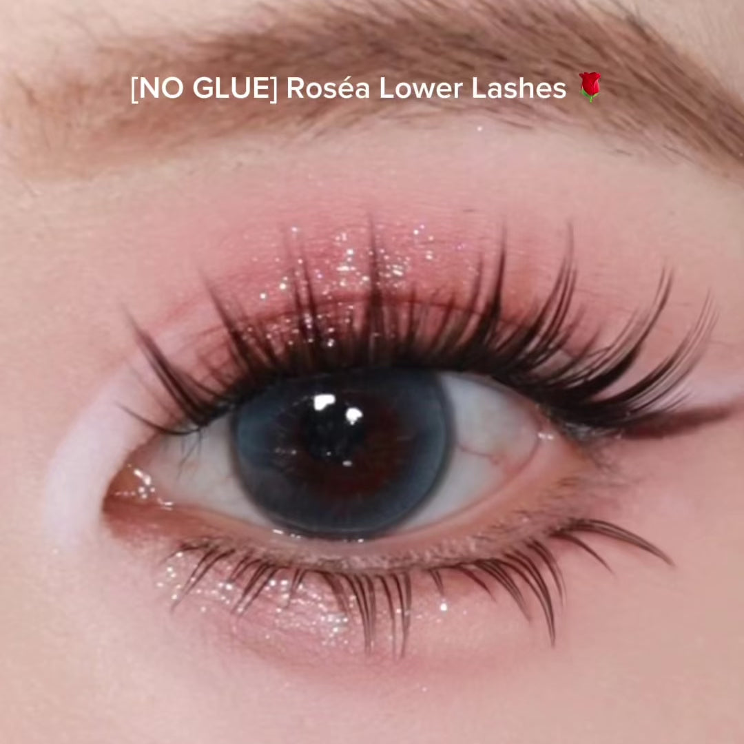 Close-up of Roséa No Glue Lower Lashes applied for a spiky and bold lower lash enhancement.