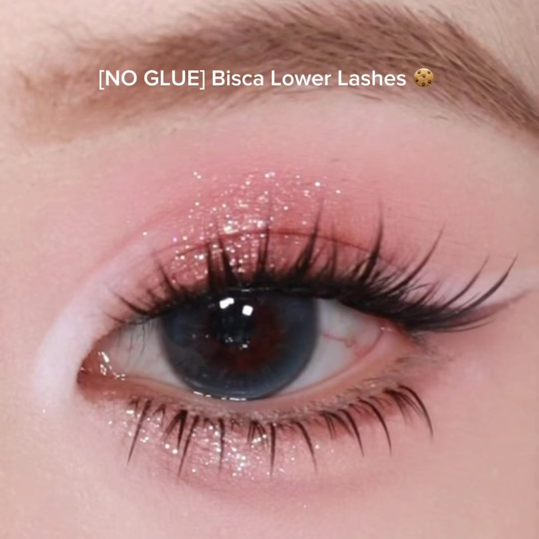 Close-up of Bisca No Glue Lower Lashes applied for a natural lower lash enhancement.