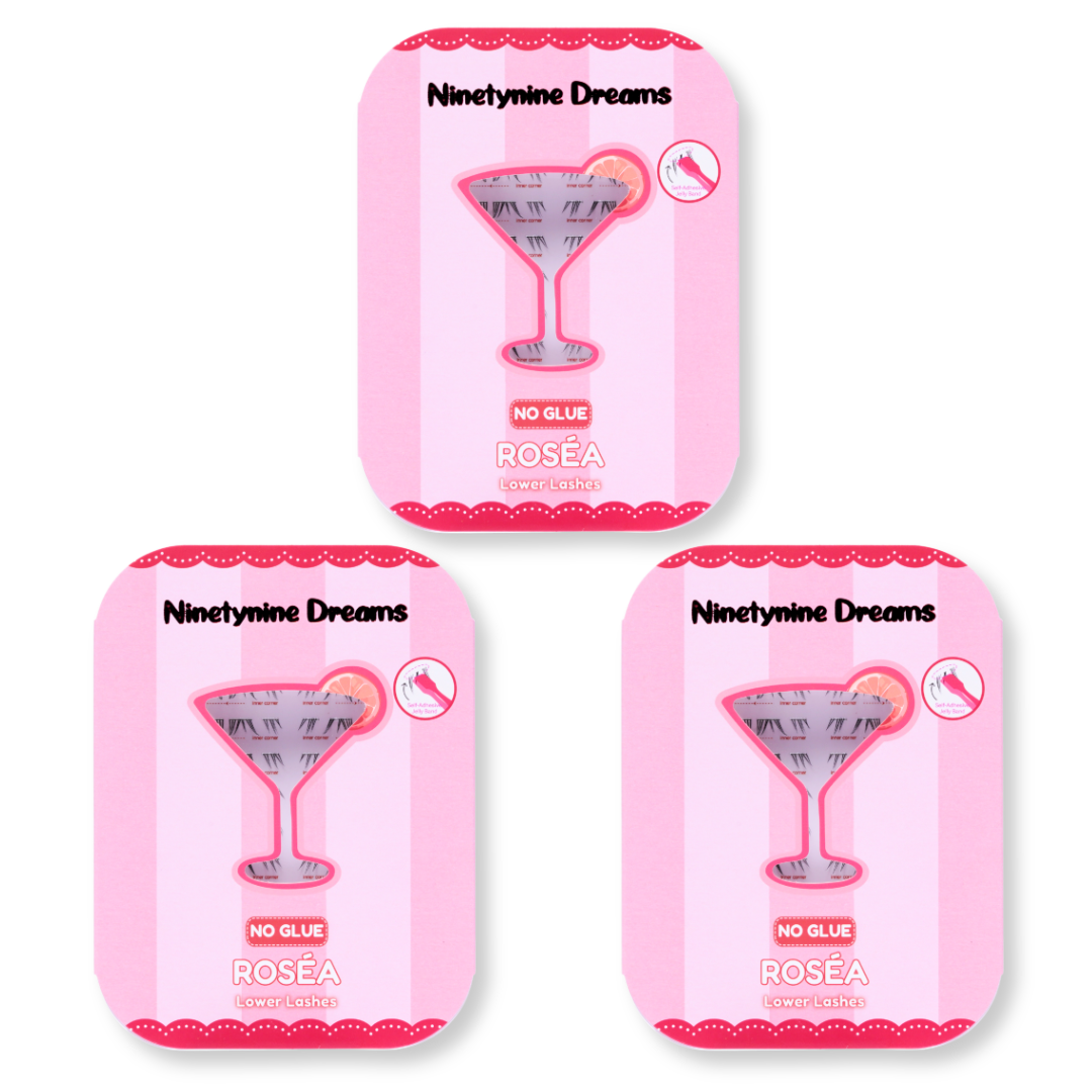 Three-pack set of No Glue Rosea Lower Lashes for extended use