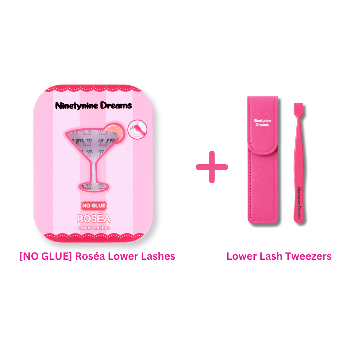 No Glue Rosea Lower Lashes bundle with precision lash tweezers for easy application