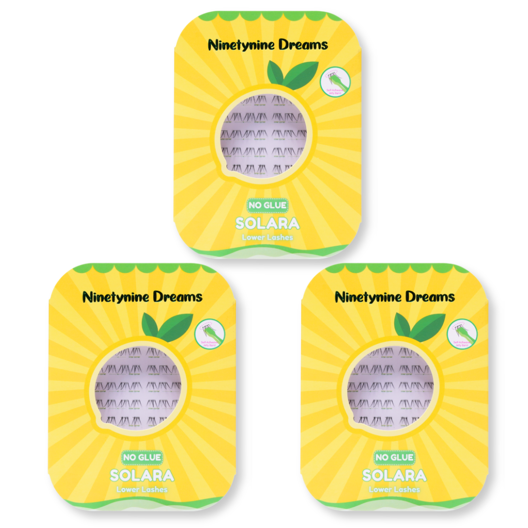 Three-pack set of No Glue Solara Lower Lashes for multiple applications