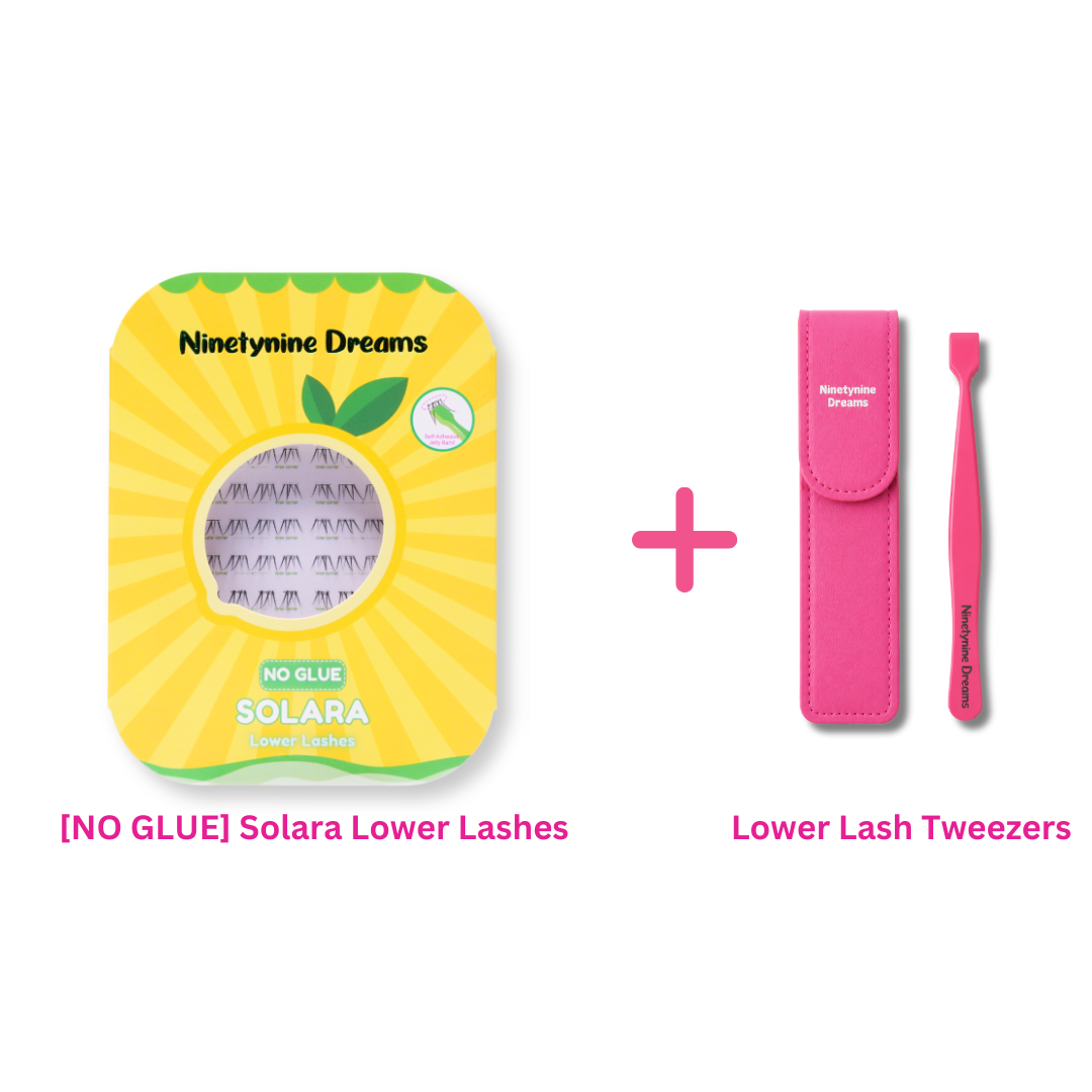 No Glue Solara Lower Lashes bundle including precision lash tweezers
