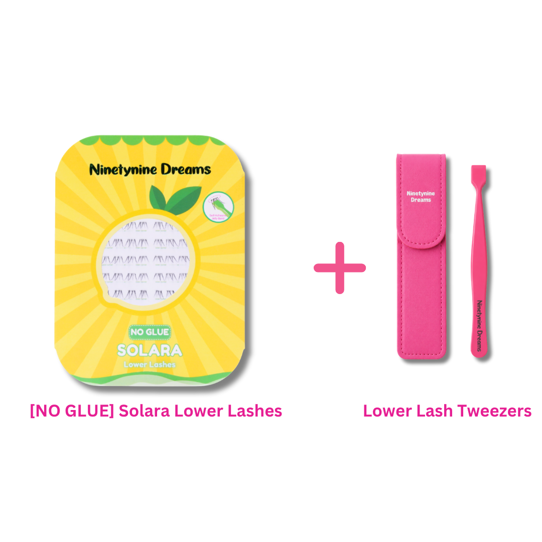 Solara No Glue Lower Lashes with precision lash tweezers.