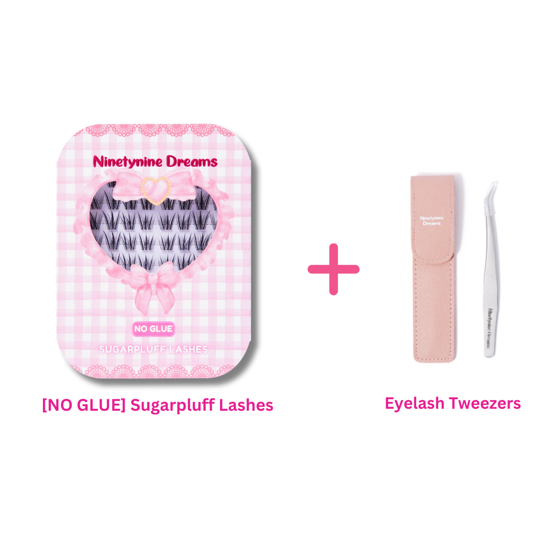 No Glue Sugarpluff Lashes bundle with lash tweezers