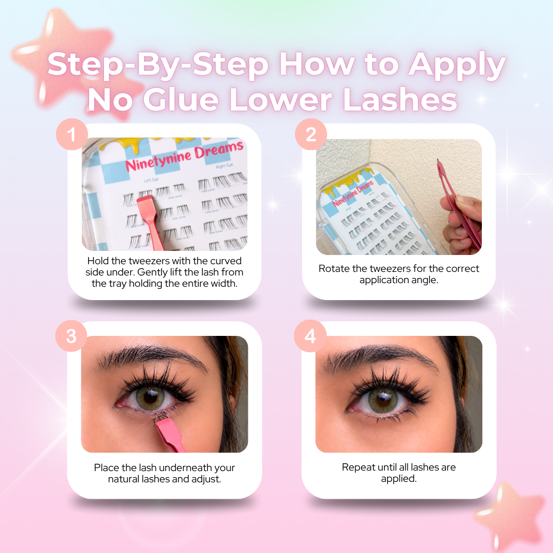 Step-by-step guide for applying Vella No Glue Lower Lashes.