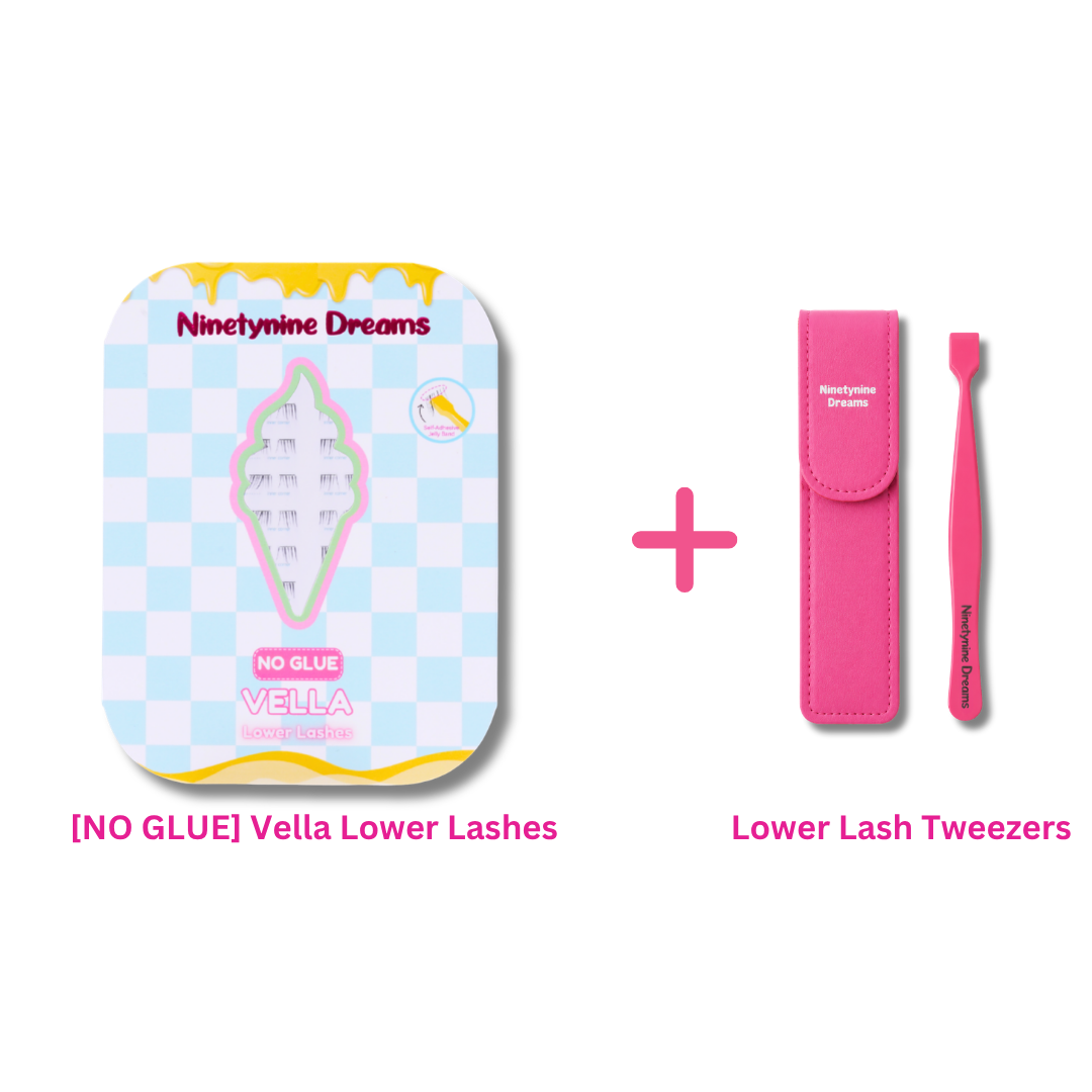 Vella No Glue Lower Lashes with precision lash tweezers.