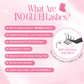 Infographic explaining how [NO GLUE] Afterblush self-adhesive cluster lashes work and the benefits of the no glue jelly band.
