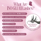 Infographic explaining the features and benefits of self-adhesive no glue cluster lashes.