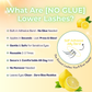 Informational graphic explaining No Glue Solara Lower Lashes and key product benefits